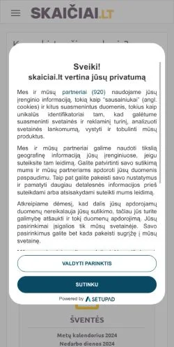 Anteprima del sito Skaičiuoklės 🔢 Skaičiai.lt, media di Lituania per articoli sponsorizzati