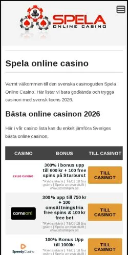 Sponsorlu makaleler için İsveç medyası Spela Online Casino sitesinin önizlemesi