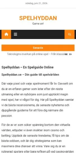 스폰서 기사용 스웨덴 매체 Spelhyddan 사이트 미리보기