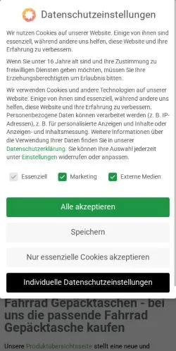 Anteprima del sito Fahrrad Gepäcktaschen, media di Germania per articoli sponsorizzati