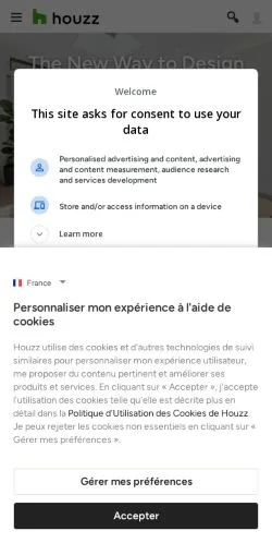 Podgląd witryny Houzz, medium z kraju Australia do artykułów sponsorowanych
