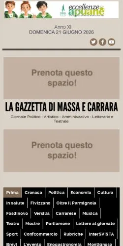 Anteprima del sito Gazzetta Massa Carrara, media di Italia per articoli sponsorizzati