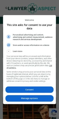 Pré-visualização do site Lawyer Aspect, meio de Estados Unidos para artigos patrocinados