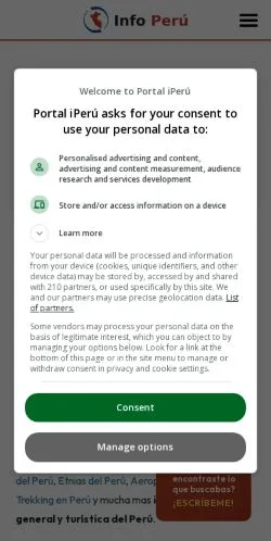 Forhåndsvisning av nettstedet Info Perú, medium fra Spania for sponsede artikler