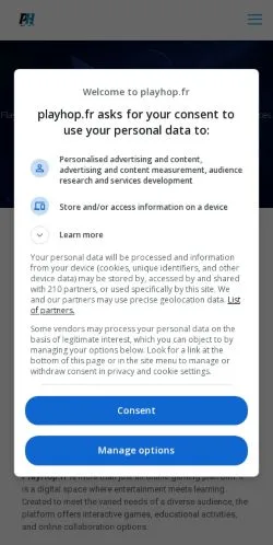 Anteprima del sito Playhop, media di Francia per articoli sponsorizzati
