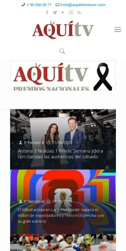Anteprima del sito AquiTelevisión, media di Spagna per articoli sponsorizzati