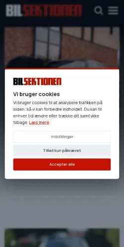 Anteprima del sito Bilsektionen, media di Danimarca per articoli sponsorizzati