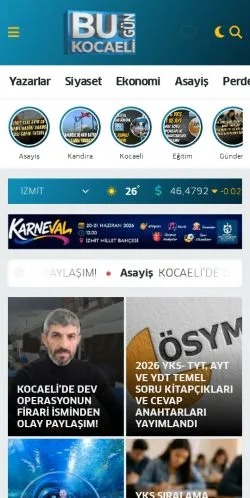 Forhåndsvisning af Bugün Kocaeli Gazetesi, medie fra Tyrkiet til sponsorerede artikler