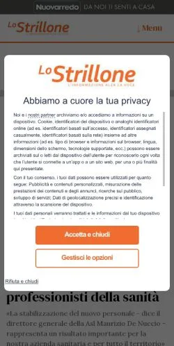 Anteprima del sito Lo Strillone News, media di Italia per articoli sponsorizzati