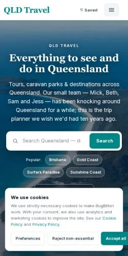 Anteprima del sito QLD Travel, media di Australia per articoli sponsorizzati