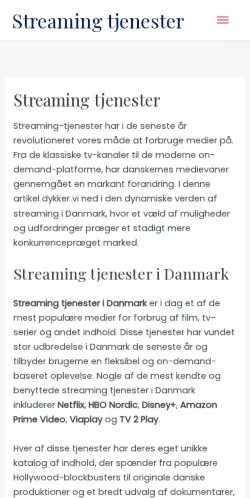 スポンサード記事向けのデンマークメディア、Streaming Tjenesterのサイトプレビュー