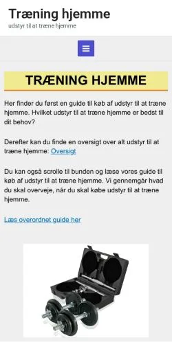 Anteprima del sito Træning Hjemme, media di Danimarca per articoli sponsorizzati