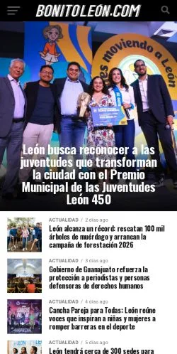 Sponsorlu makaleler için İspanya medyası Bonito León sitesinin önizlemesi