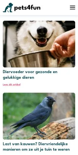 Förhandsvisning av webbplatsen Pets4fun, medium i Nederländerna för sponsrade artiklar