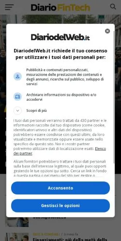 Anteprima del sito Diario FinTech, media di Italia per articoli sponsorizzati