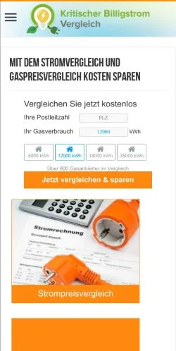 Podgląd witryny Kritischer Billigstrom Vergleich, medium z kraju Niemcy do artykułów sponsorowanych