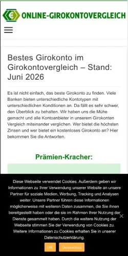 Anteprima del sito Online Girokontovergleich, media di Germania per articoli sponsorizzati