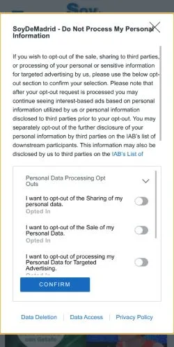 スポンサード記事向けのスペインメディア、SoyDe Madridのサイトプレビュー