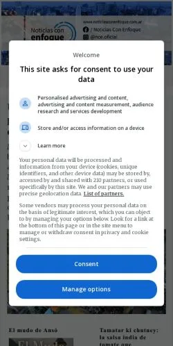 Anteprima del sito Noticias con enfoque, media di Argentina per articoli sponsorizzati