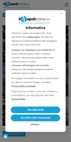 Anteprima del sito Il Napoli Online, media di Italia per articoli sponsorizzati