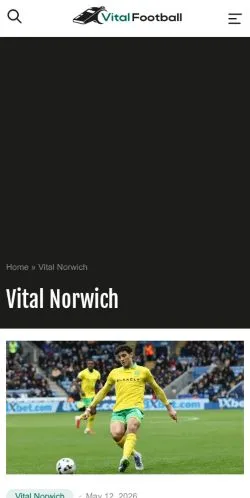 Vista previa del sitio Vital Football Norwich, medio de Reino Unido para artículos patrocinados