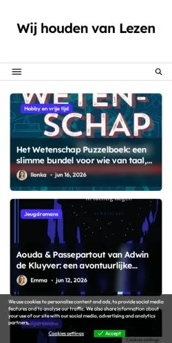 Anteprima del sito Wij houden van Lezen -, media di Paesi Bassi per articoli sponsorizzati