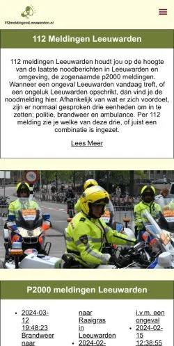 Vista previa del sitio 112 Meldingen Leeuwarden, medio de Países Bajos para artículos patrocinados