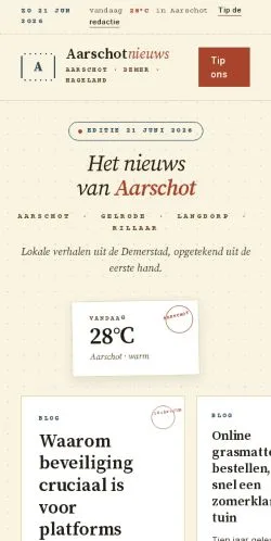 Anteprima del sito Aarschotnieuws, media di Belgio per articoli sponsorizzati