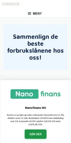 Anteprima del sito Anbefalte Forbrukslån, media di Norvegia per articoli sponsorizzati