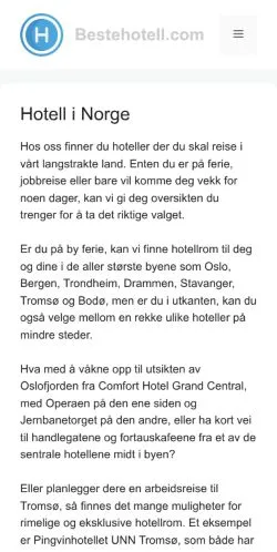 Anteprima del sito Beste Hotell, media di Norvegia per articoli sponsorizzati