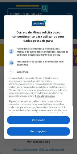 Podgląd witryny Correio de Minas, medium z kraju Brazylia do artykułów sponsorowanych