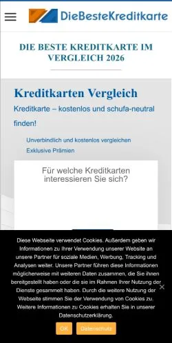 Anteprima del sito Die Beste Kreditkarte, media di Germania per articoli sponsorizzati