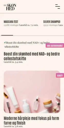 Anteprima del sito Din Skønhed, media di Danimarca per articoli sponsorizzati