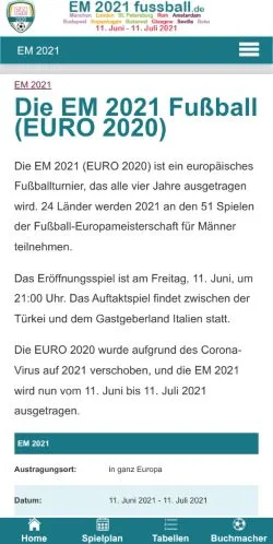 Anteprima del sito EM 2021 Fußball, media di Germania per articoli sponsorizzati