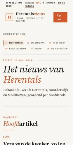 스폰서 기사용 벨기에 매체 Herentalsnieuws 사이트 미리보기