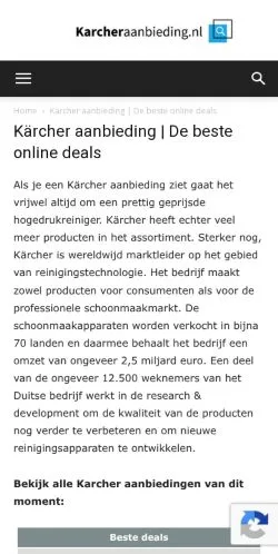 Anteprima del sito Kärcher Aanbieding, media di Paesi Bassi per articoli sponsorizzati