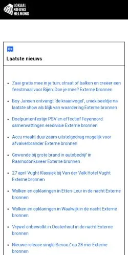 Podgląd witryny Lokaal Nieuws Helmond, medium z kraju Holandia do artykułów sponsorowanych