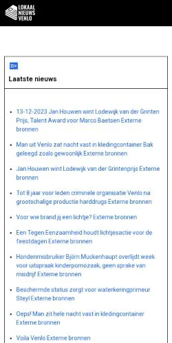 Anteprima del sito Lokaal Nieuws Venlo, media di Paesi Bassi per articoli sponsorizzati