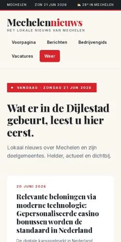 Anteprima del sito Mechelennieuws, media di Belgio per articoli sponsorizzati