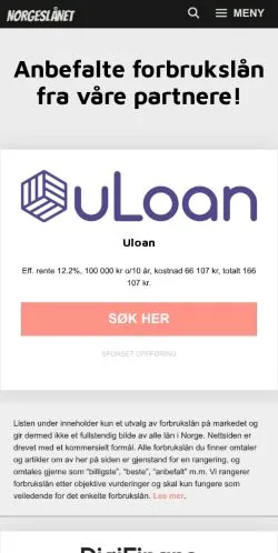 スポンサード記事向けのノルウェーメディア、Norgeslånetのサイトプレビュー