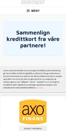 Podgląd witryny Norges Beste Kredittkort, medium z kraju Norwegia do artykułów sponsorowanych