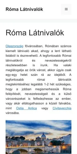 Anteprima del sito Róma Látnivalók, media di Ungheria per articoli sponsorizzati