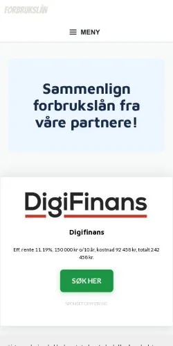 Anteprima del sito Sammenlignforbrukslån, media di Norvegia per articoli sponsorizzati