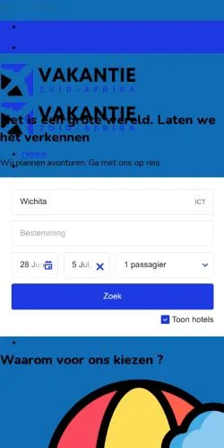 Podgląd witryny Vakantie Zuid Afrika, medium z kraju Holandia do artykułów sponsorowanych