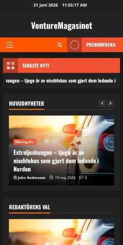 Anteprima del sito VentureMagasinet -, media di Svezia per articoli sponsorizzati