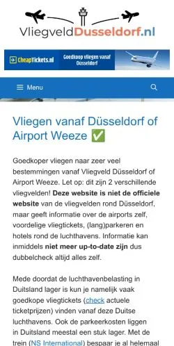 Podgląd witryny Vliegveld Düsseldorf, medium z kraju Holandia do artykułów sponsorowanych