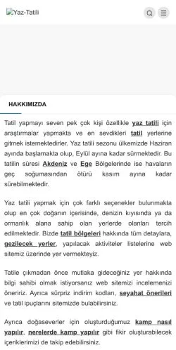 Anteprima del sito Yaz Tatili, media di Turchia per articoli sponsorizzati