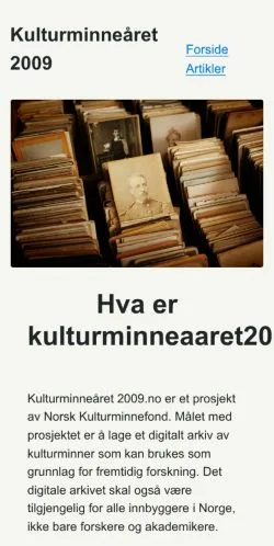 Anteprima del sito Kulturminneåret 2009, media di Norvegia per articoli sponsorizzati