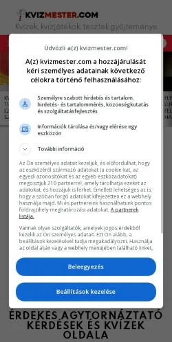 스폰서 기사용 헝가리 매체 Kvízmester 사이트 미리보기