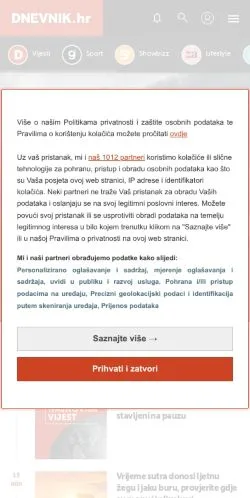 Podgląd witryny Dnevnik, medium z kraju Chorwacja do artykułów sponsorowanych